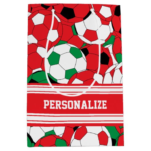 クリスマスホリデーサッカーボールコラージュ ミディアムペーパーバッグ (正面)