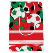 クリスマスホリデーサッカーボールコラージュ ミディアムペーパーバッグ (裏面)