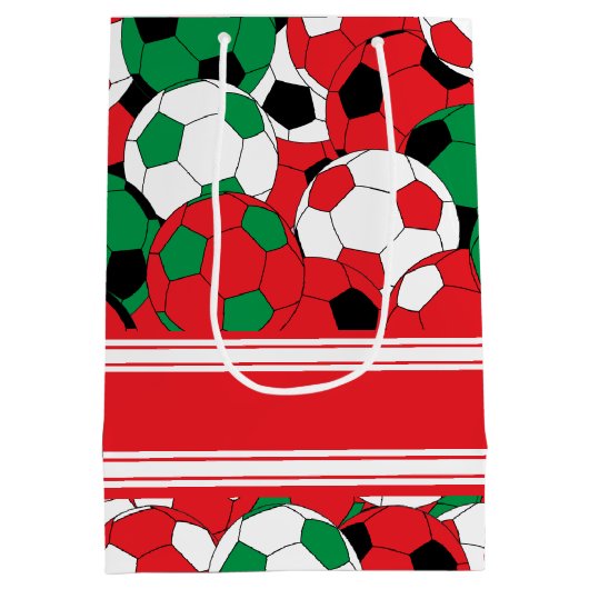 クリスマスホリデーサッカーボールコラージュ ミディアムペーパーバッグ (裏面)