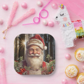 クリスマスホリデーサンタクロース雪の森 ペーパープレート (パーティー)