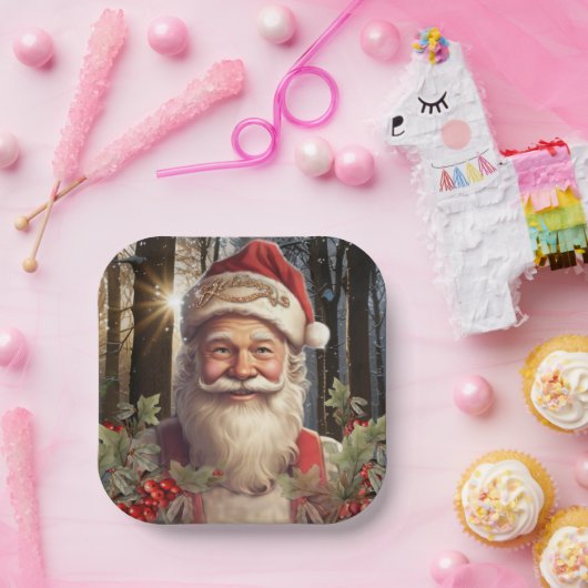 クリスマスホリデーサンタクロース雪の森 ペーパープレート (パーティー)