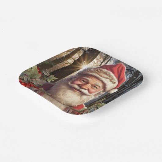 クリスマスホリデーサンタクロース雪の森 ペーパープレート (傾斜あり)