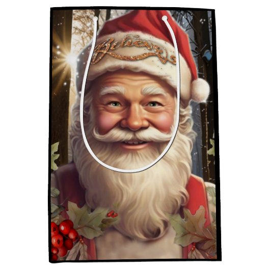 クリスマスホリデーサンタクロース雪の森 ミディアムペーパーバッグ (正面)