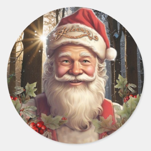クリスマスホリデーサンタクロース雪の森 ラウンドシール (正面)