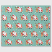 クリスマスホリデーサンタクロース&ディアミントグリーン ラッピングペーパー (フラット)