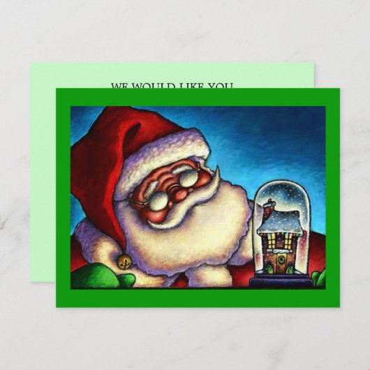 クリスマスホリデーサンタスノーグローブパーティの招待状 招待状 (正面/裏面)