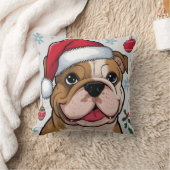 クリスマスホリデーサンタドグブルドッグ装飾用クッション クッション (ブランケット)