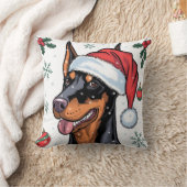 クリスマスホリデーサンタドッグドーバーマン装飾用クッション クッション (ブランケット)