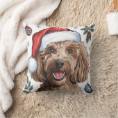 クリスマスホリデーサンタドッグプードル装飾用クッション クッション (ブランケット)