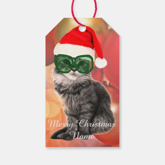 クリスマスホリデーサンタハットキャットと雪の結晶 ギフトタグ (裏面)