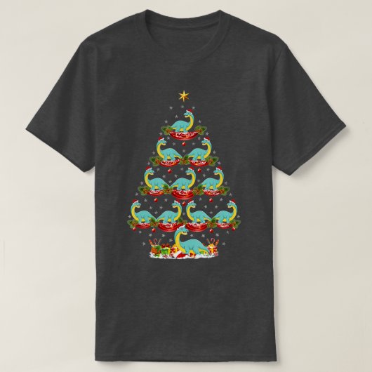 クリスマスホリデーサンタブロントサウルス恐竜クリスマス Tシャツ (デザイン正面)