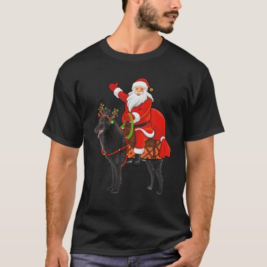 クリスマスホリデーサンタライディングシッペルクドッグクリスマス Tシャツ (正面)