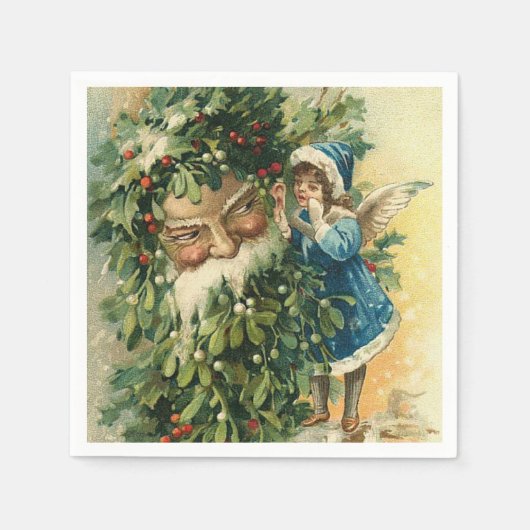 クリスマスホリデーサンタヴィンテージ紙ナプキンス スタンダードカクテルナプキン (正面)