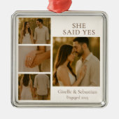 クリスマスホリデーシェフ言ったYes婚約コラージュ メタルオーナメント (正面)