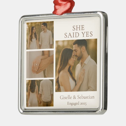 クリスマスホリデーシェフ言ったYes婚約コラージュ メタルオーナメント (左)