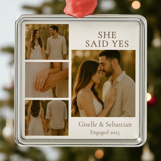 クリスマスホリデーシェフ言ったYes婚約コラージュ メタルオーナメント