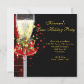 クリスマスホリデーシャンパンパーティーレッド金ゴールドボール 招待状 (裏面)
