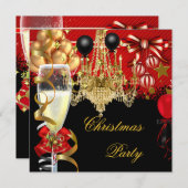 クリスマスホリデーシャンパーニュパーティーレッド金ゴールドブラック2 招待状 (正面/裏面)