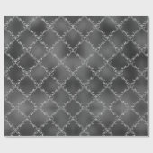 クリスマスホリデーシルバーグリッターダマスギフト ラッピングペーパー (フラット)