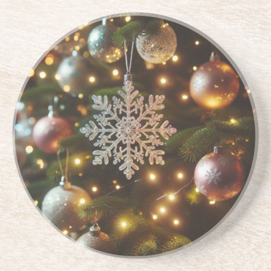 クリスマスホリデーシルバースノーフレークオーナメント コースター (正面)