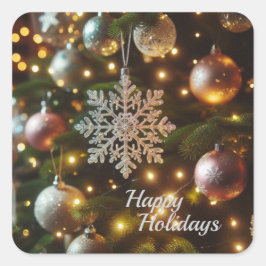 クリスマスホリデーシルバースノーフレークオーナメント スクエアシール