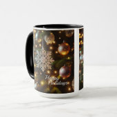 クリスマスホリデーシルバースノーフレークオーナメント マグカップ (正面左)