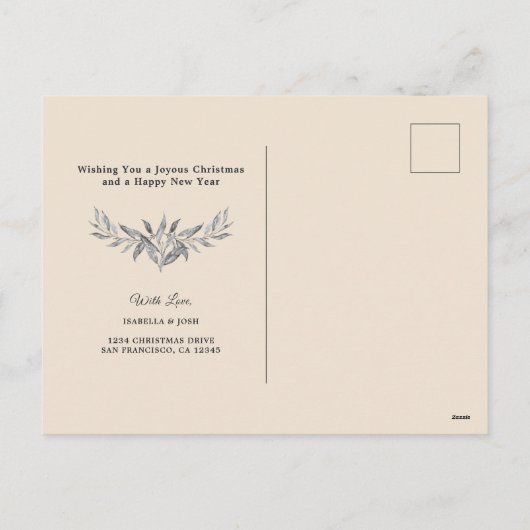 クリスマスホリデーシルバー葉リースフォトカード シーズンポストカード (裏面)