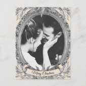 クリスマスホリデーシルバー葉リースフォトカード シーズンポストカード (正面)