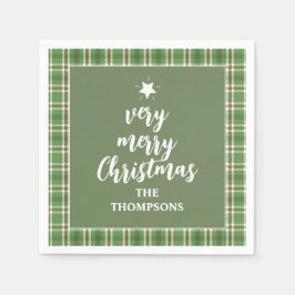 クリスマスホリデーシンプルグリーンホリデープレイドカワイイ スタンダードカクテルナプキン