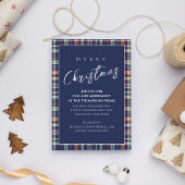 クリスマスホリデーシンプルネイビーブルーウィンタープレイド 招待状