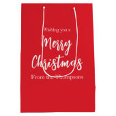 クリスマスホリデーシンプルレッドミニマリストかわいい ミディアムペーパーバッグ (裏面)