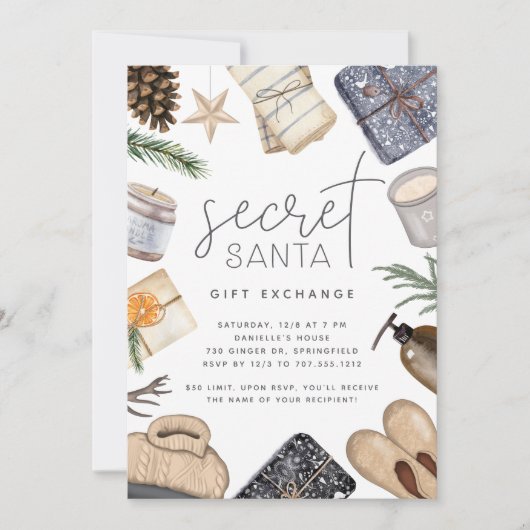 クリスマスホリデーシークレットサンタギフト交換パーティー 招待状 (正面)