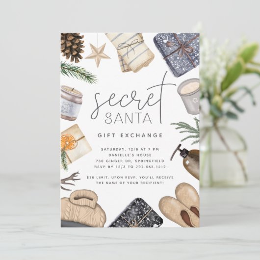 クリスマスホリデーシークレットサンタギフト交換パーティー 招待状 (スタンド正面)