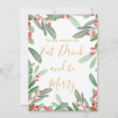 クリスマスホリデーシーズングリーンホリーリースブライト 招待状 (正面)