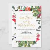 クリスマスホリデーシーズンホリーリース金ゴールド 招待状 (裏面)