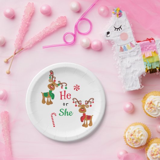 クリスマスホリデージェンダーがトナカイ赤い緑を明らかにする ペーパープレート (パーティー)