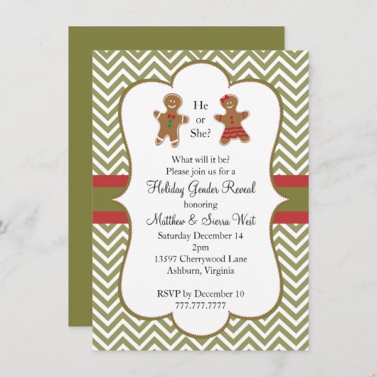 クリスマスホリデージェンダーが赤ちゃんシャワーを明らかにする 招待状 (正面/裏面)