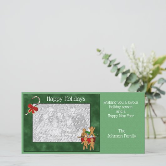 クリスマスホリデージンジャーブレッドクッキーのフォトカード シーズンカード (スタンド正面)