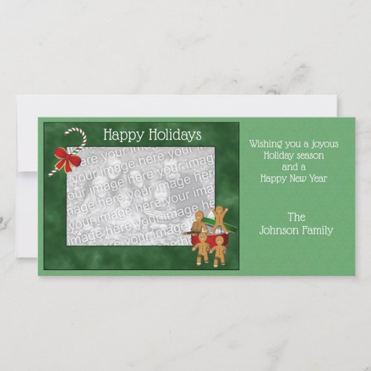 クリスマスホリデージンジャーブレッドクッキーのフォトカード シーズンカード (正面)