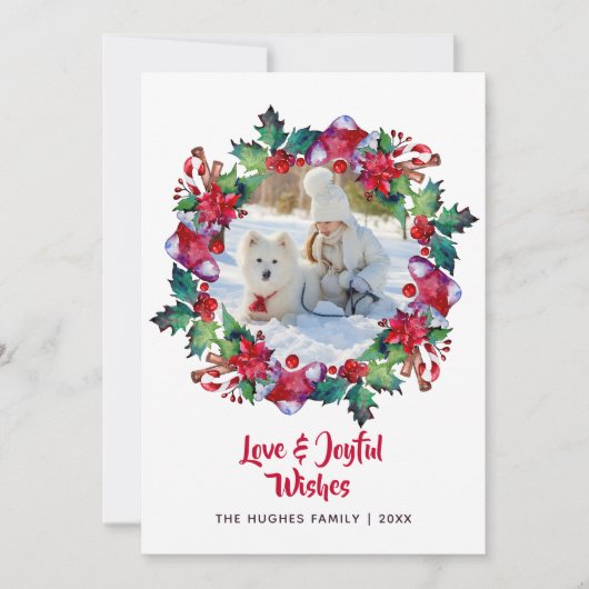 クリスマスホリデーストッキング フラワーリース フォト シーズンカード (正面)