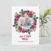 クリスマスホリデーストッキング フラワーリース フォト シーズンカード (スタンド正面)