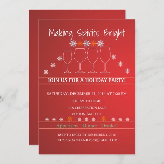 クリスマスホリデースノーフレークパーティー 招待状 (正面/裏面)