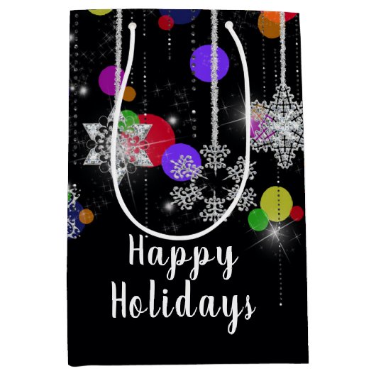 クリスマスホリデースノーフレーク ミディアムペーパーバッグ (正面)