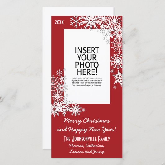 クリスマスホリデースノーフレーク – 赤 シーズンカード (正面/裏面)