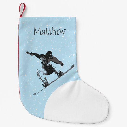 クリスマスホリデースノーボーデパーソナライズされたィングスノー スモールクリスマスストッキング (正面)