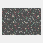 クリスマスホリデーズキャンディキャヌドットとストライプ ラッピングペーパーシート (正面)