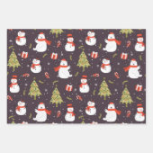 クリスマスホリデーズキュートキッズサンタ雪だるまベア ラッピングペーパーシート (正面3)