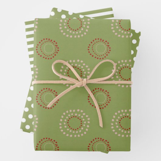 クリスマスホリデーズグリーン白メリーと明るい ラッピングペーパーシート (インサイチュ)