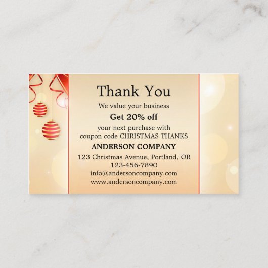 クリスマスホリデーズサンキュービジネスカード 名刺 (裏面)