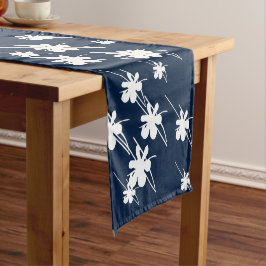 クリスマスホリデーズスノーフレーク模様ネイビーブルー ショートテーブルランナー